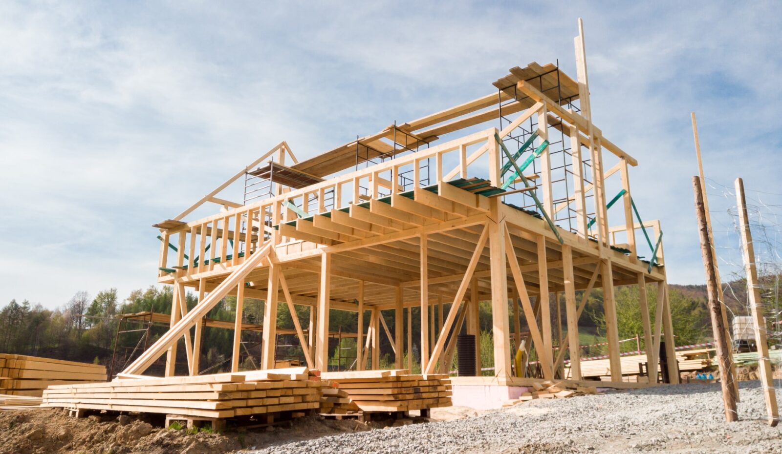 Framing Of A New Wooden House Under Construction 2021 08 29 16 24 49 Utc