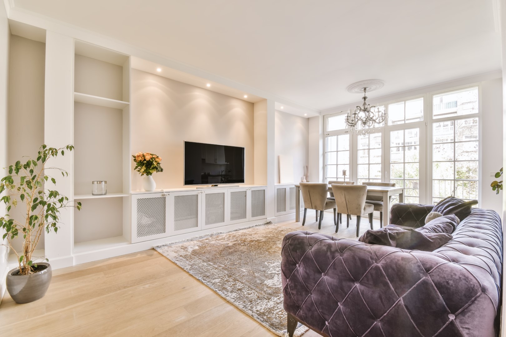 Living Room With Purple Velvet Sofa 2021 12 09 14 14 00 Utc