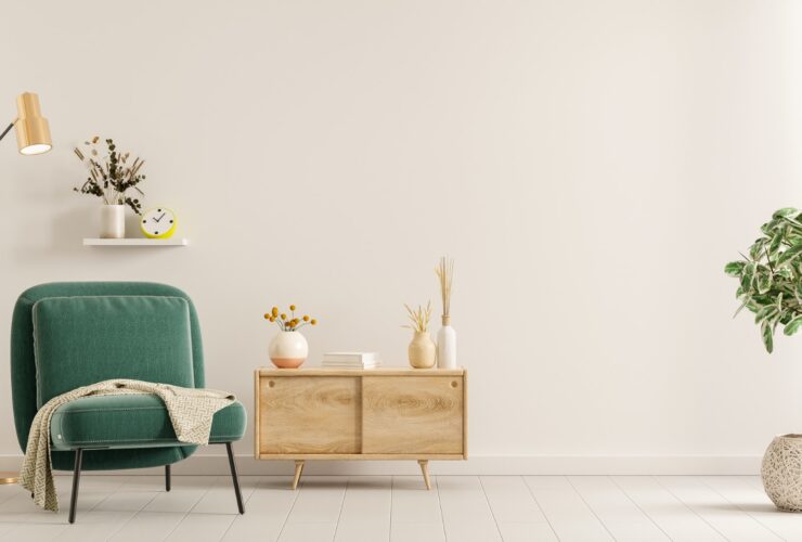 Wall Mock Up In Warm Tones With Green Armchair And 2023 10 24 04 33 08 Utc