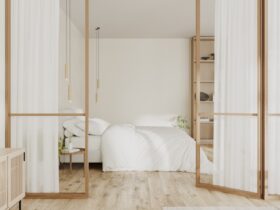 Bright Bedroom Interior With Glass And Wooden Part 2023 09 11 19 32 45 Utc