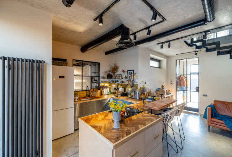 Stylish House Living Room And Kitchen Interior In Mixed Style