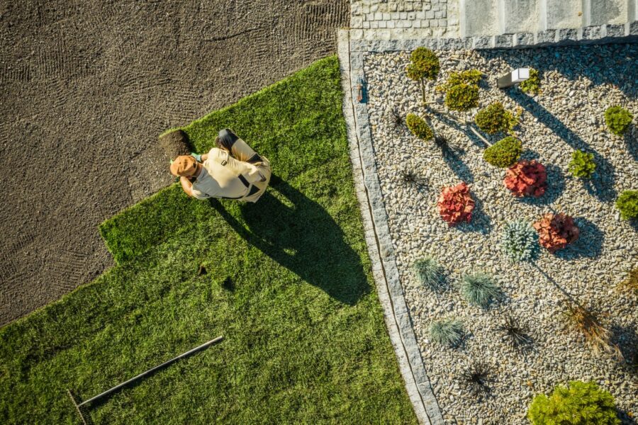 Aerial View Of Gardener Installing Brand New Grass 2023 11 27 04 54 04 Utc