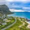 Aerial view of the azure water by the shore in Oahu, Hawaii