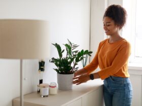 Black Woman Putting Vase With Plant On Cupboard 2023 11 27 05 00 01 Utc1