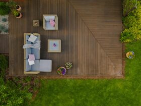 Top View Of Wooden Terrace With Comfortable Wicker 2023 11 27 04 59 15 Utc