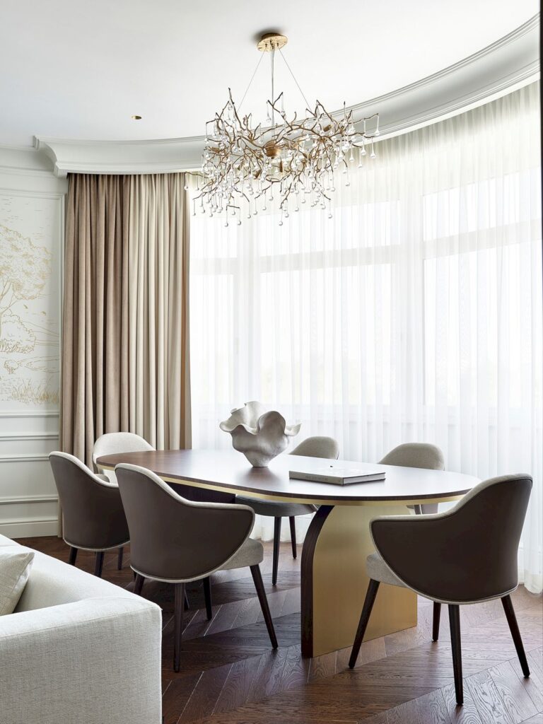 A Bright Apartment with A Classic Base and Modern Furniture and Art