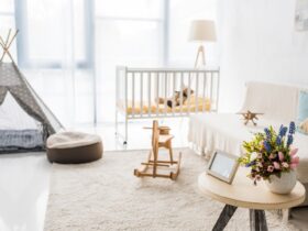 Modern Interior Design Of Nursing Room With Crib And Baby Wigwam