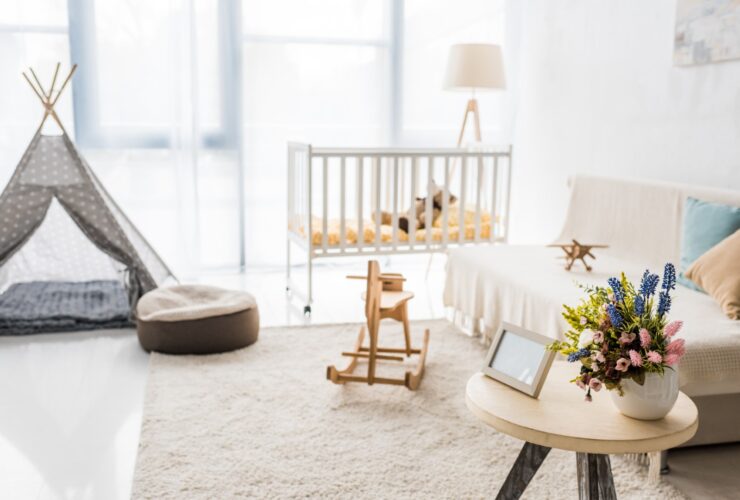 Modern Interior Design Of Nursing Room With Crib And Baby Wigwam