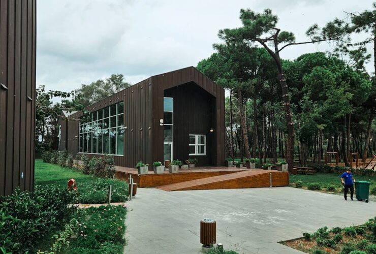 Modern Architecture Building in Lush Forest Setting