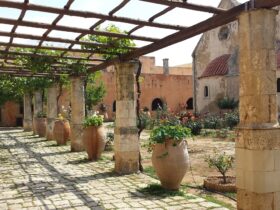 crete, monastery, pergola