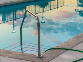 A tranquil pool reflecting the evening sky, showcasing peace and relaxation.