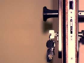 Detailed view of a door lock and keys emphasizing security and access.