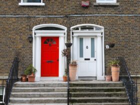 dublin, home, house, ireland, europe, architecture, building, bricks, door, white, red, white and red, red and white, old, georgian front door, front door, georgian door, stairs, brown door, door, door, door, door, door, front door, front door, front door
