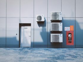a wall with a few doors