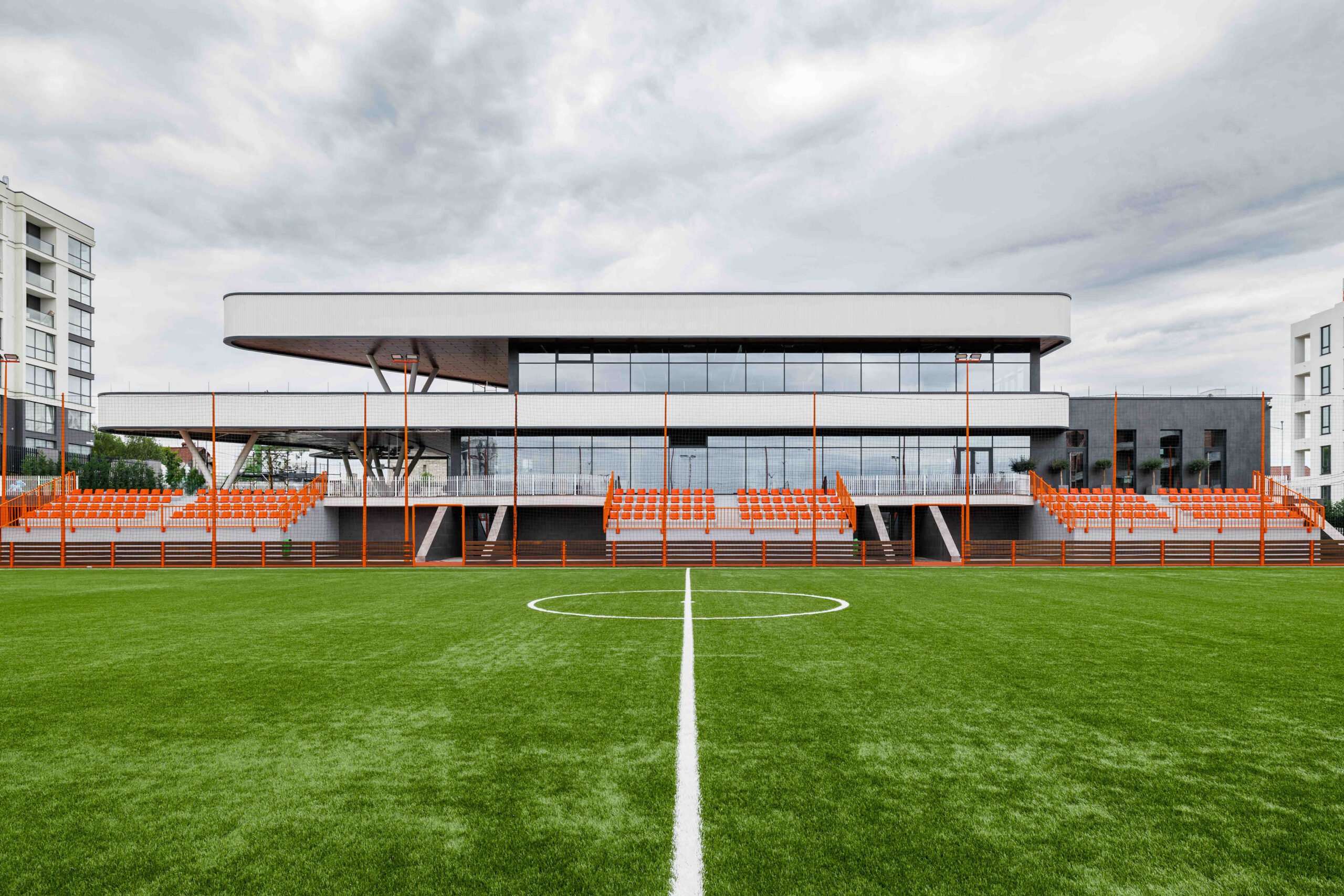 Full building elevation from soccer field center line