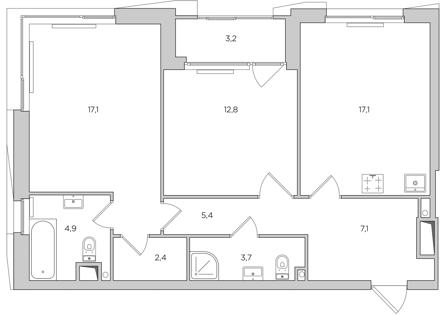 Original floor plan showing the pre-renovation layout with narrow bathroom and small closet