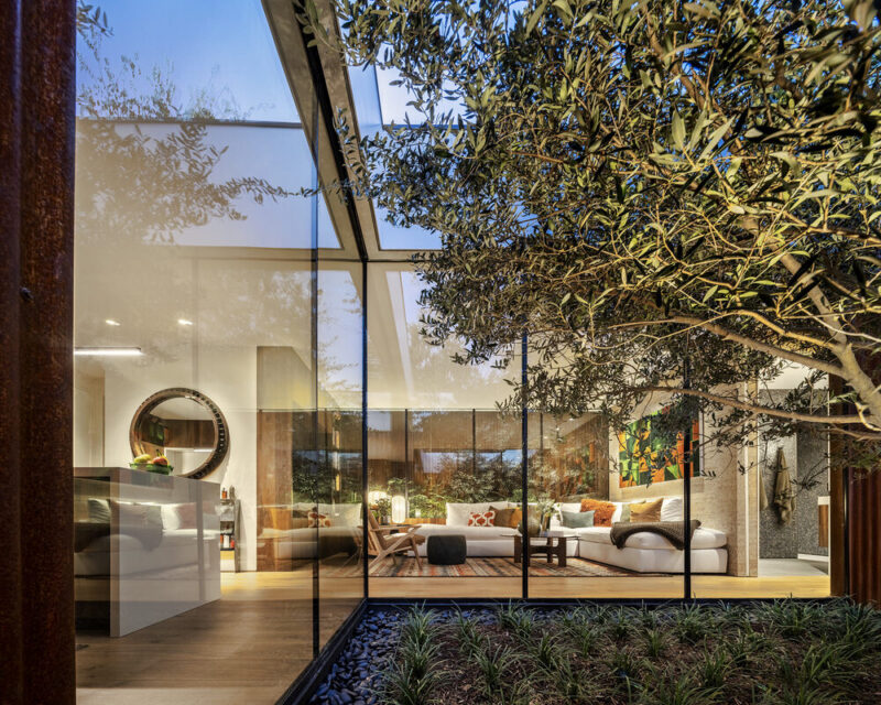 19 Evening Stealth House View From Courtyard