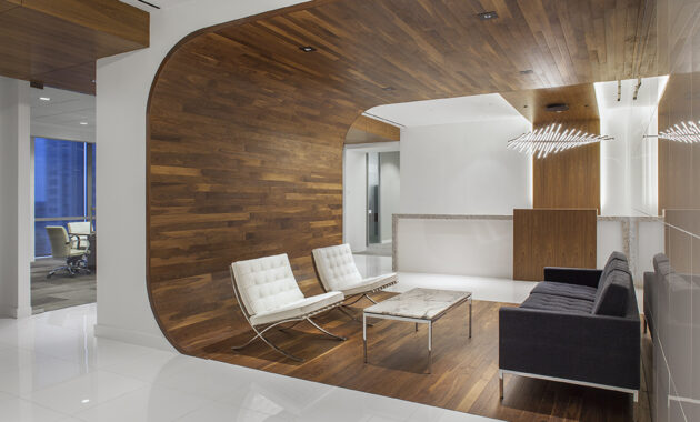 This Is An Image Using Walnut Wood For The Architectural Design Of A Lawfirm.