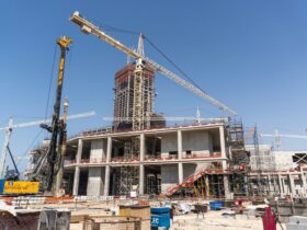 Construction of a large building is in progress