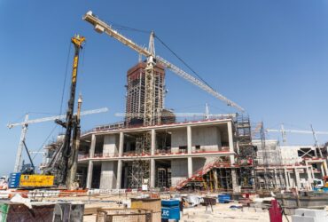 Construction of a large building is in progress