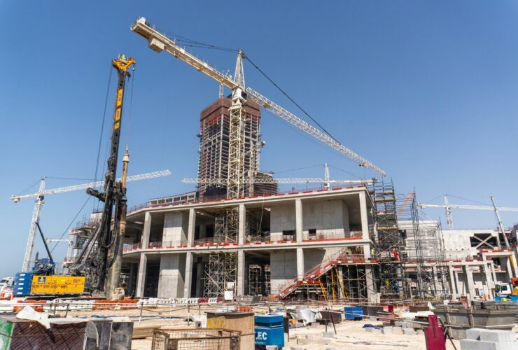 Construction of a large building is in progress